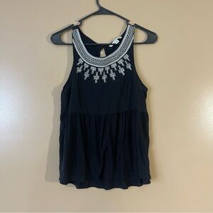 American Eagle Outfitters Black Embroidered Baby doll tank top size medium